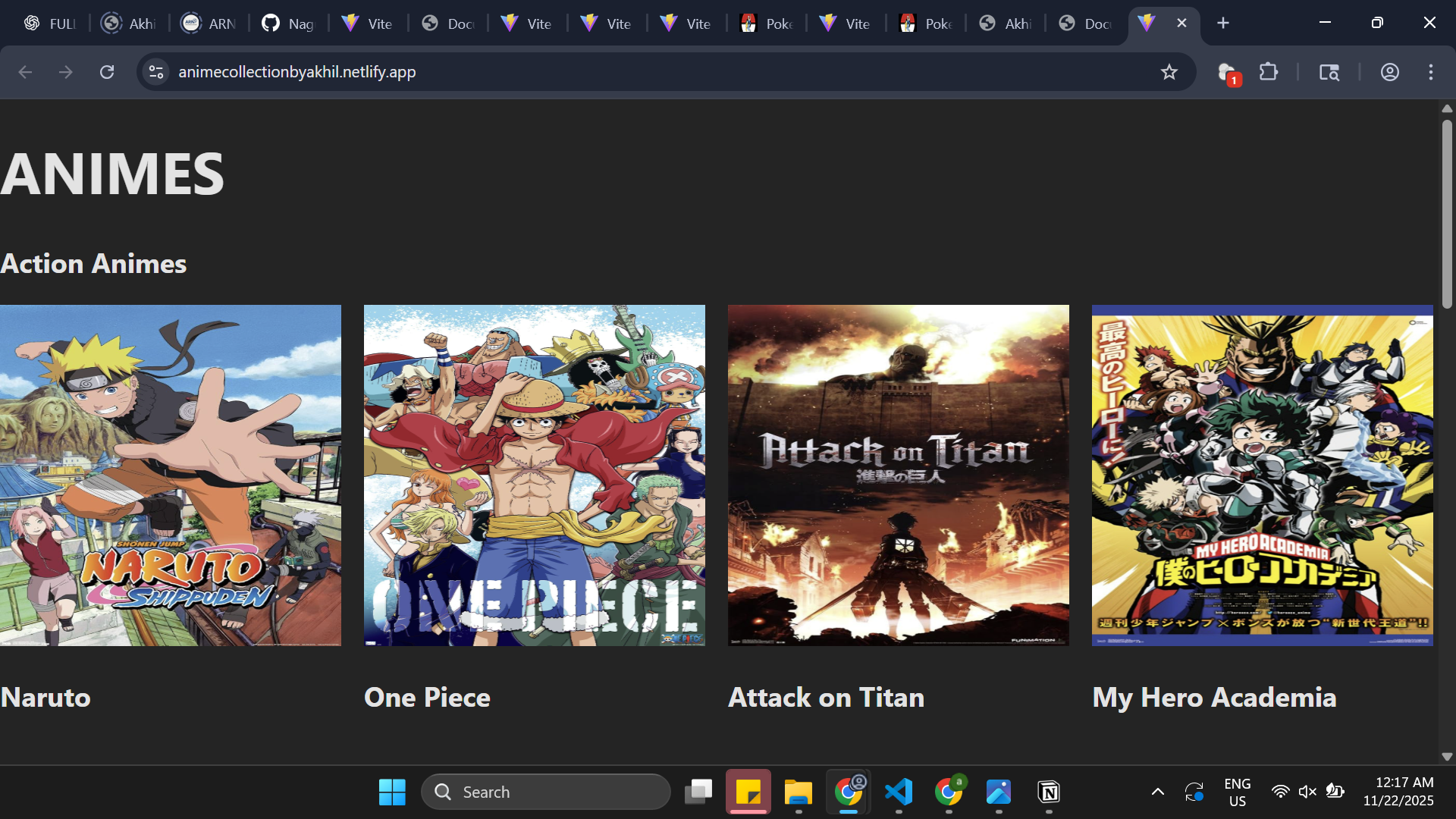 Anime collection website preview